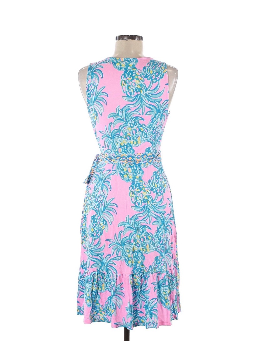Lilly Pulitzer Pink Tropical Wrap Dress with Teal Pineapple Print - Picture 2 of 3